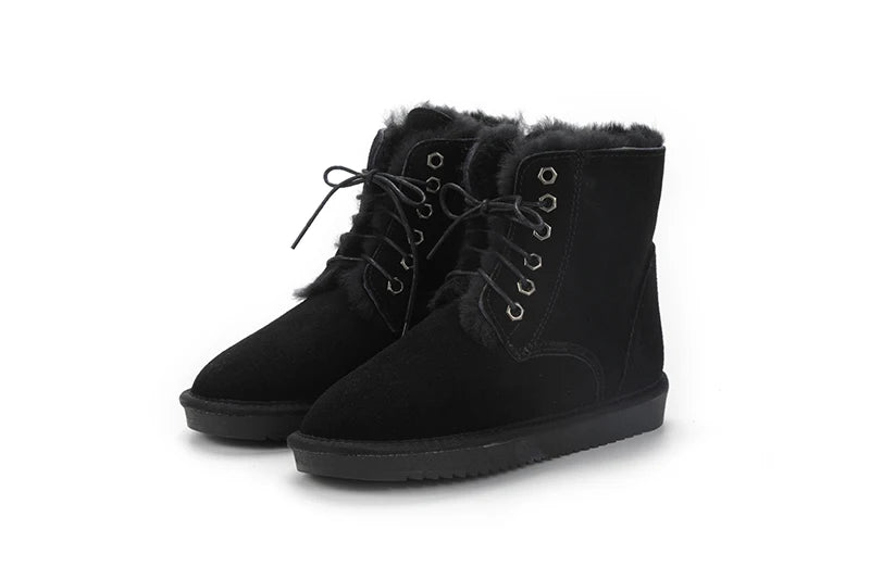 Genuine Leather Snow Boots Real Fur