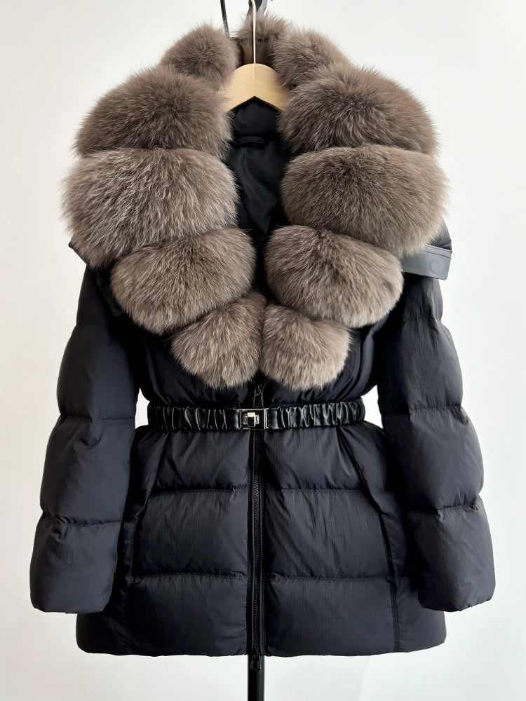 Real Fur Hood Mid Length Puffer Coats