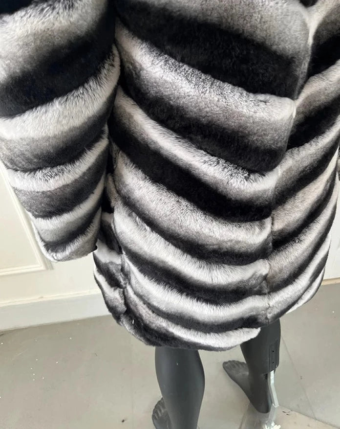 Chinchilla Style Real Rex Rabbit Fur Coat