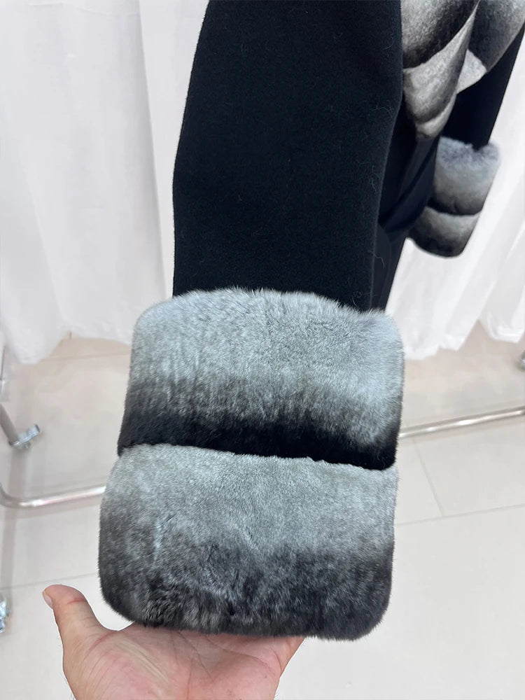 Long Cashmere Wool Coats Real Fur Collar & Cuffs