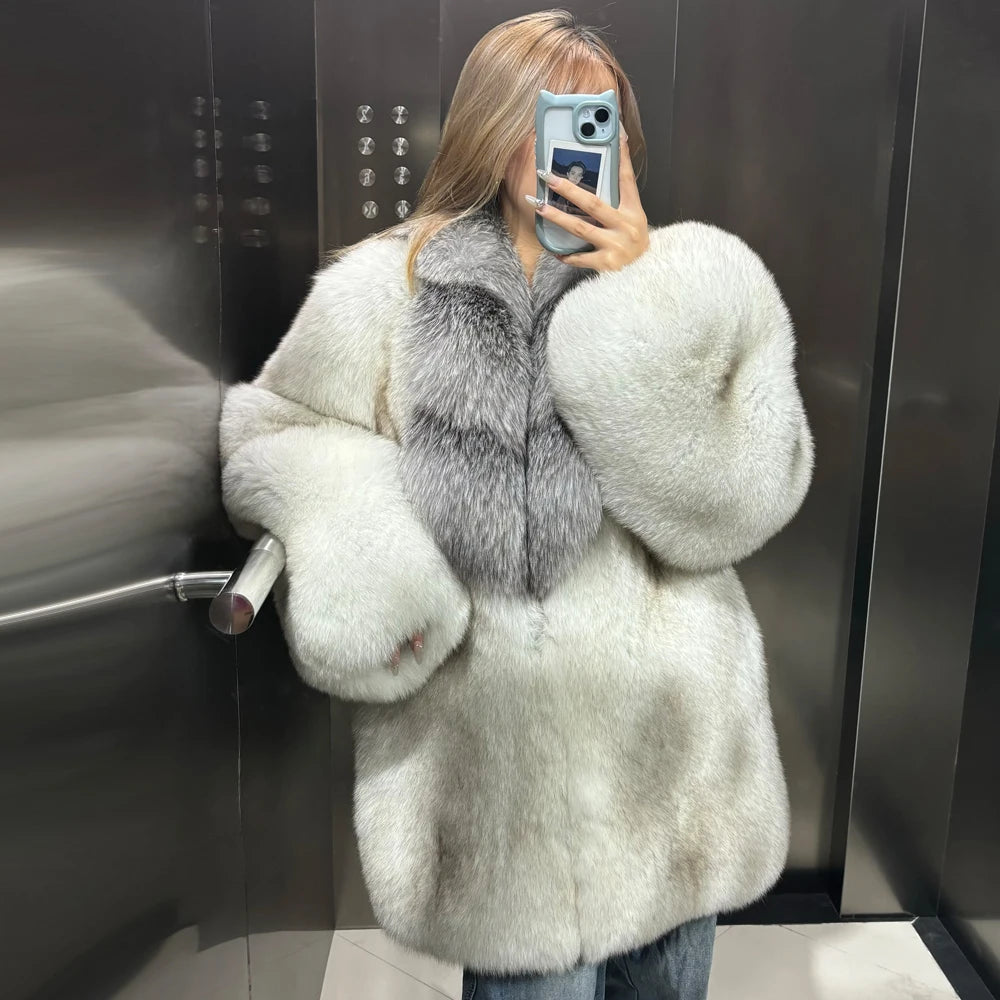 Thick Long Collar Real Fox Fur Coats