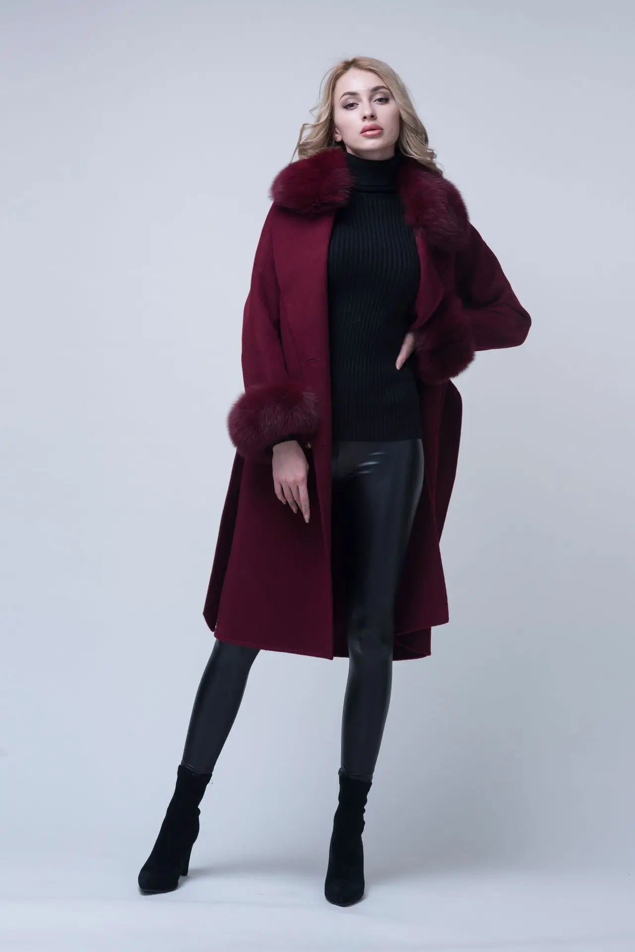 Fox Fur Detach Collar And Cuffs Wool Coats