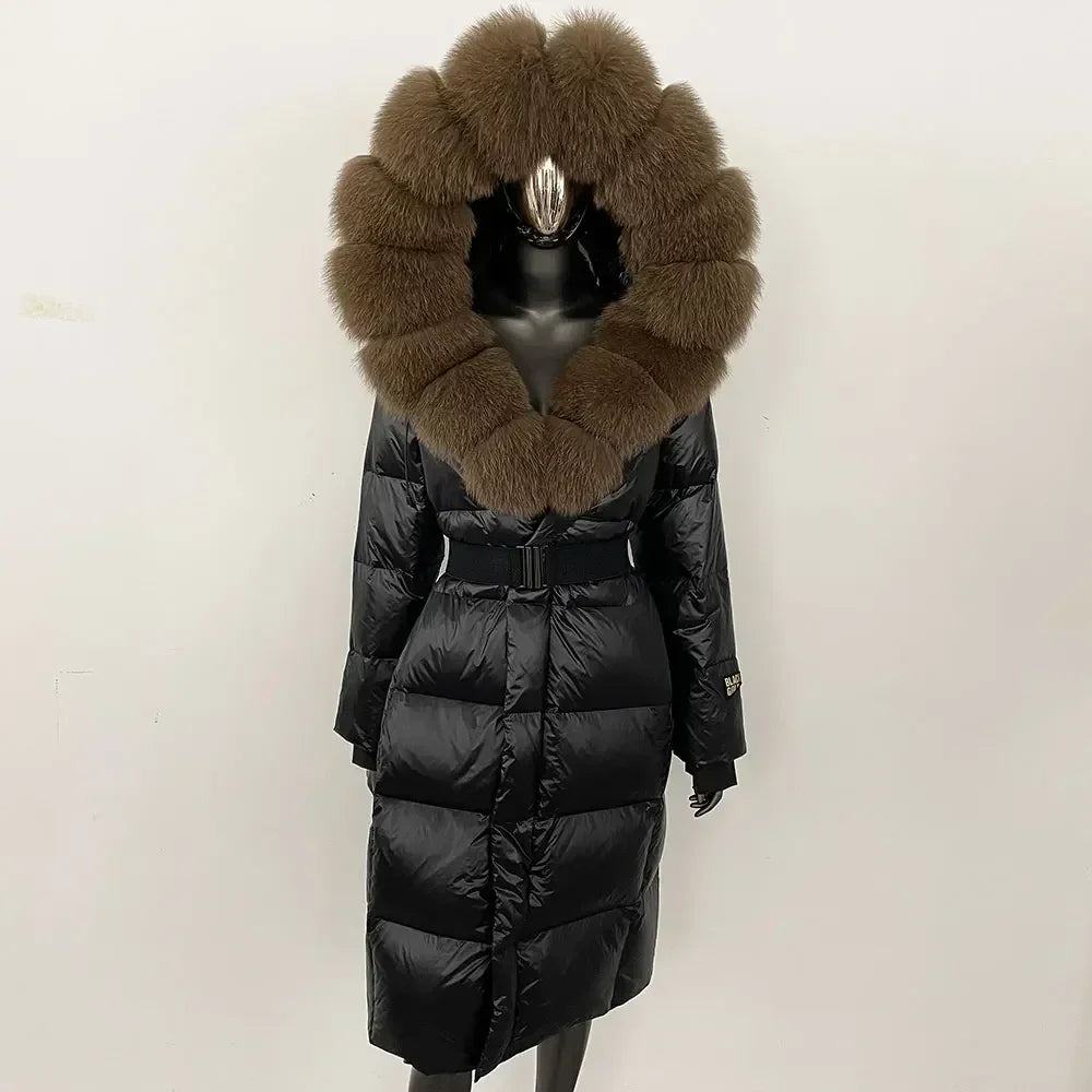 Real Fur Hooded X-long Duck Down Puffer Coats