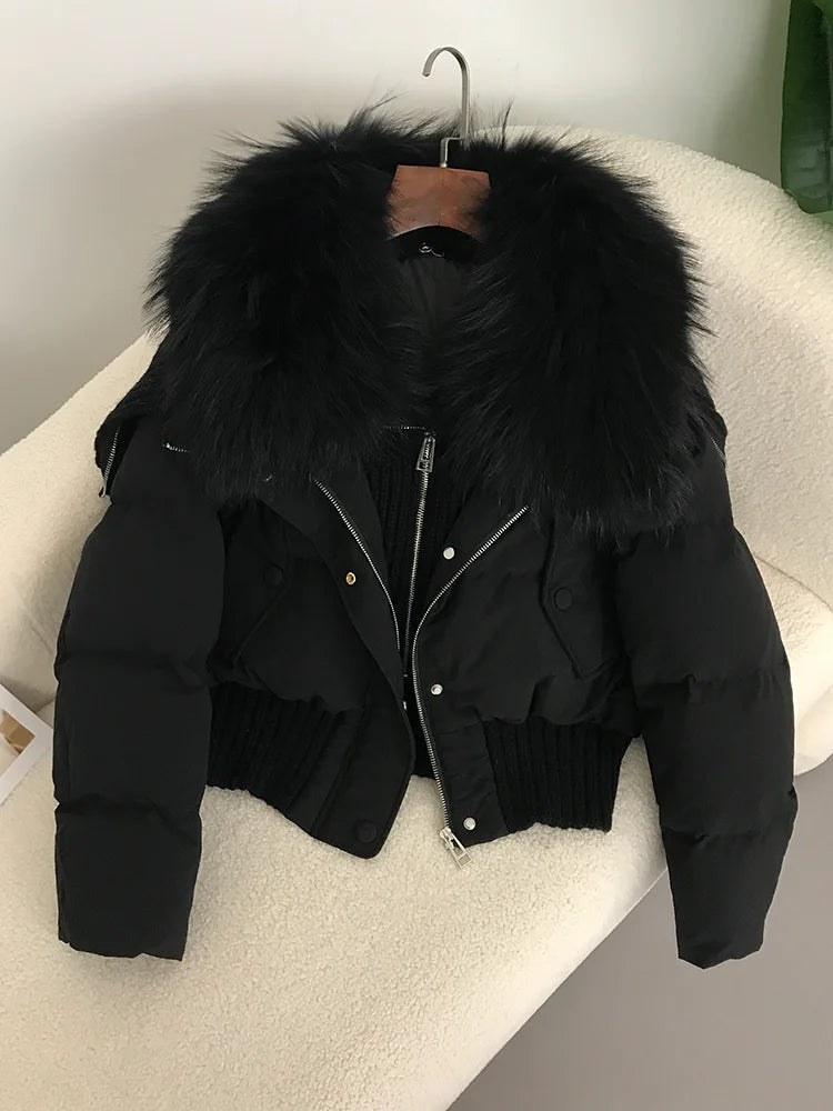 Real Fur Collar Duck Down Short Jackets