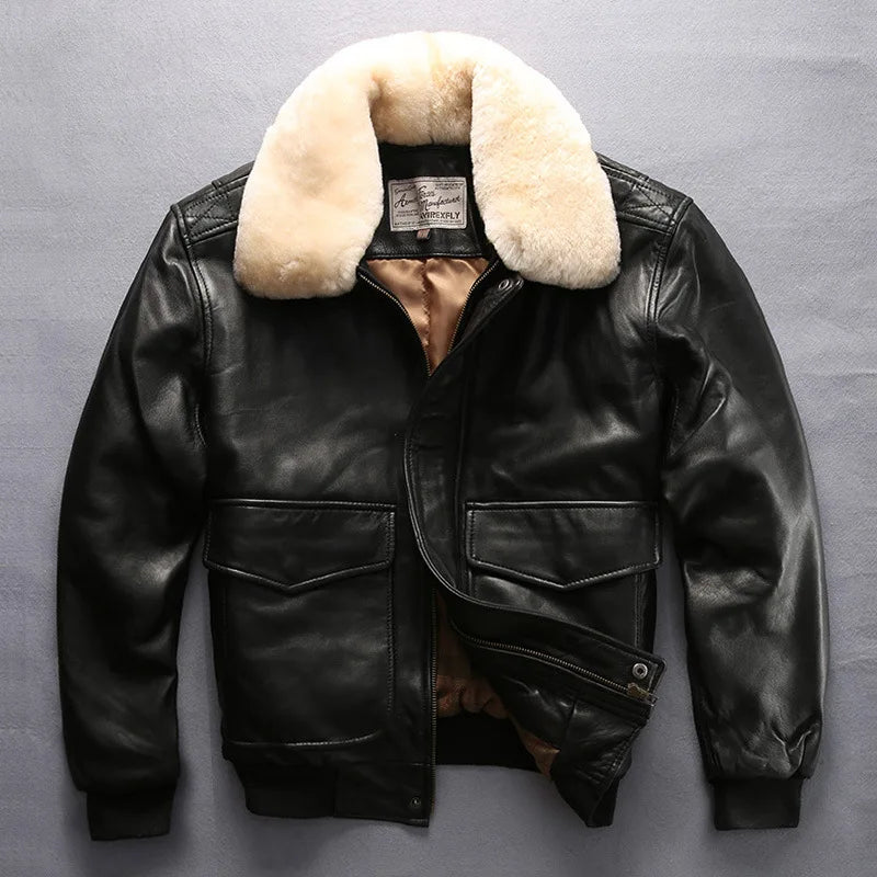 Genuine Leather Detachable Fur Collar AVIREX Jackets