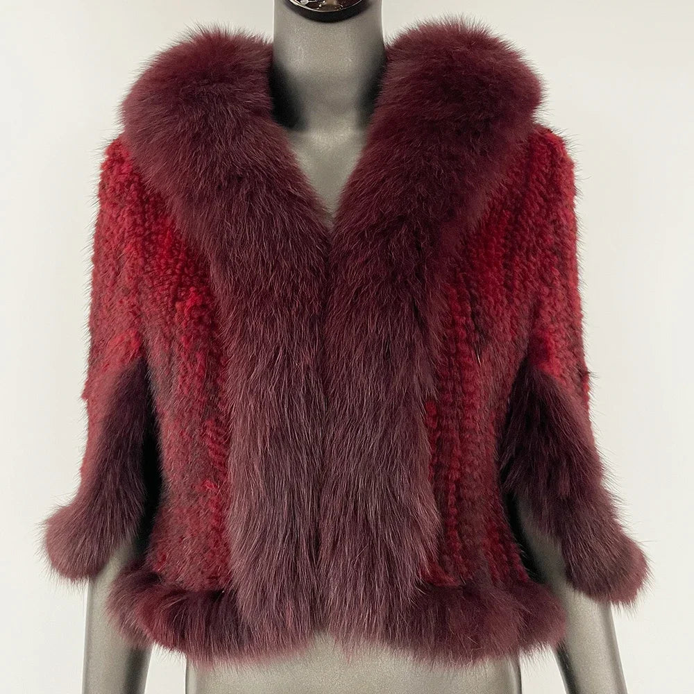 Knitted Real Mink Fur Shawl Fox Fur Collar