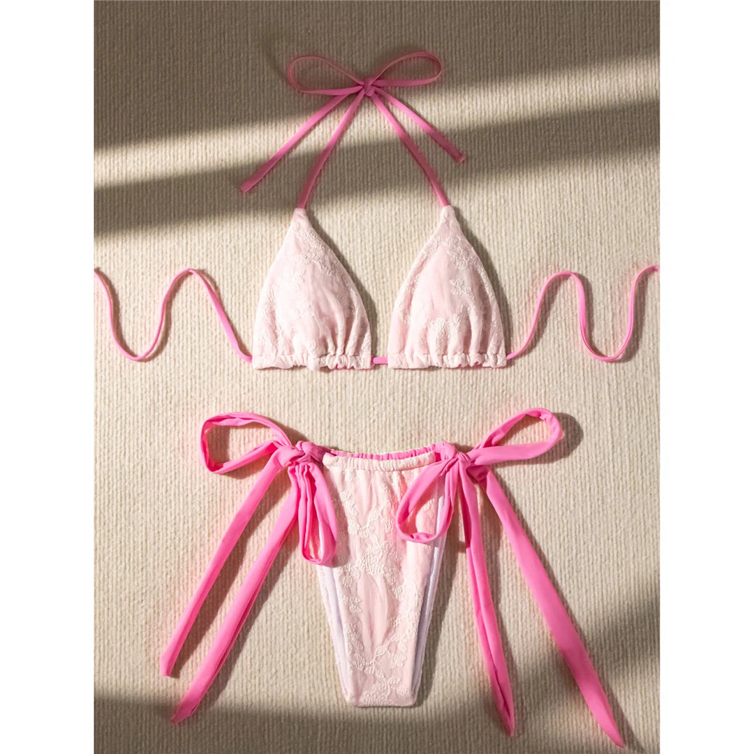 Pink Halter High Cut Bikini Set