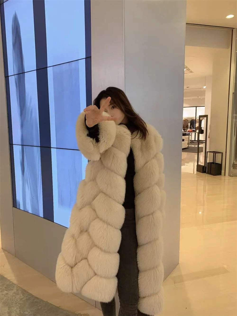 Pattern Long Real Fox Fur Coats