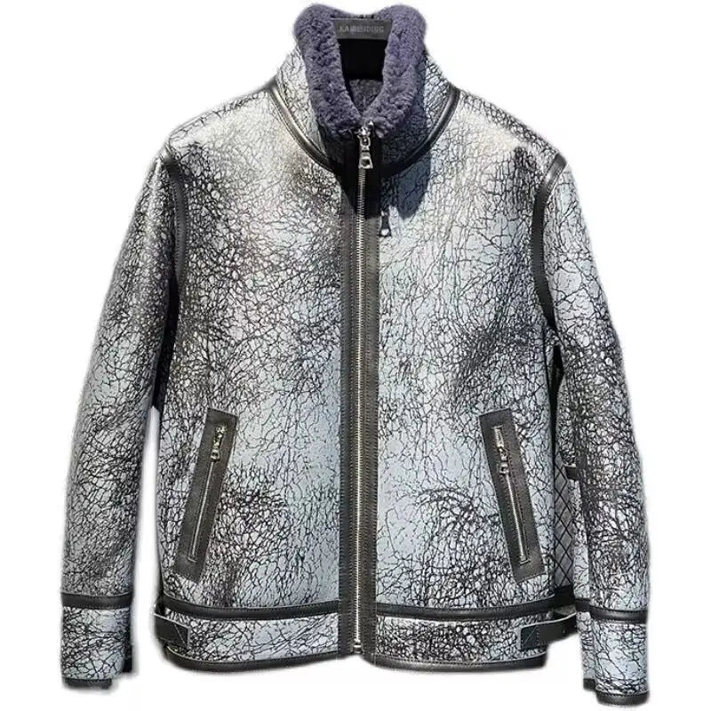 Gray Genuine Leather Coats Real Shearling Liner