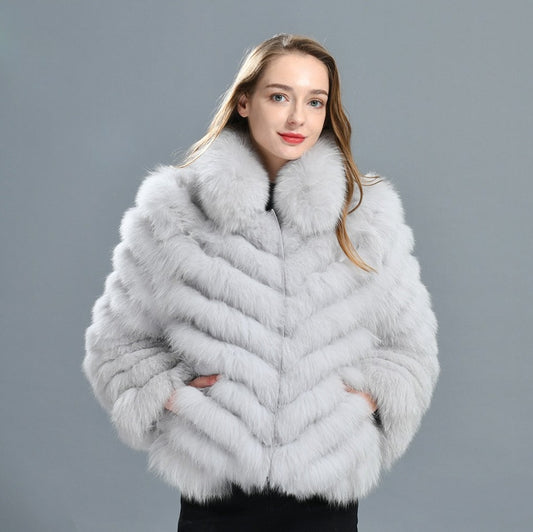 Reversible Knitted Real Fur Coats Silk Liner