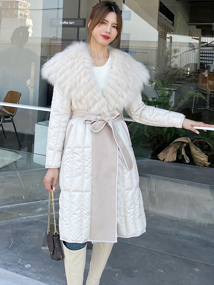 Real Fur Big Collar Goose Down Puffer Trench Coats