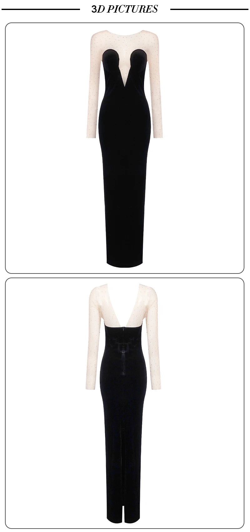 Black Velvet Mesh Sleeve Maxi Dress