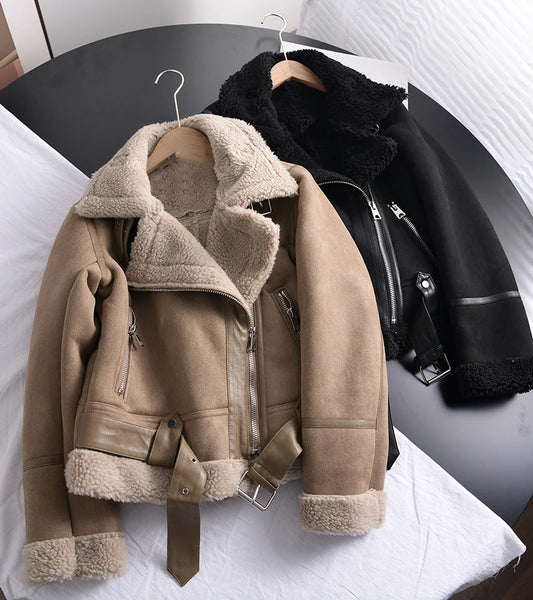 Moto PU Leather Coats Faux Fur