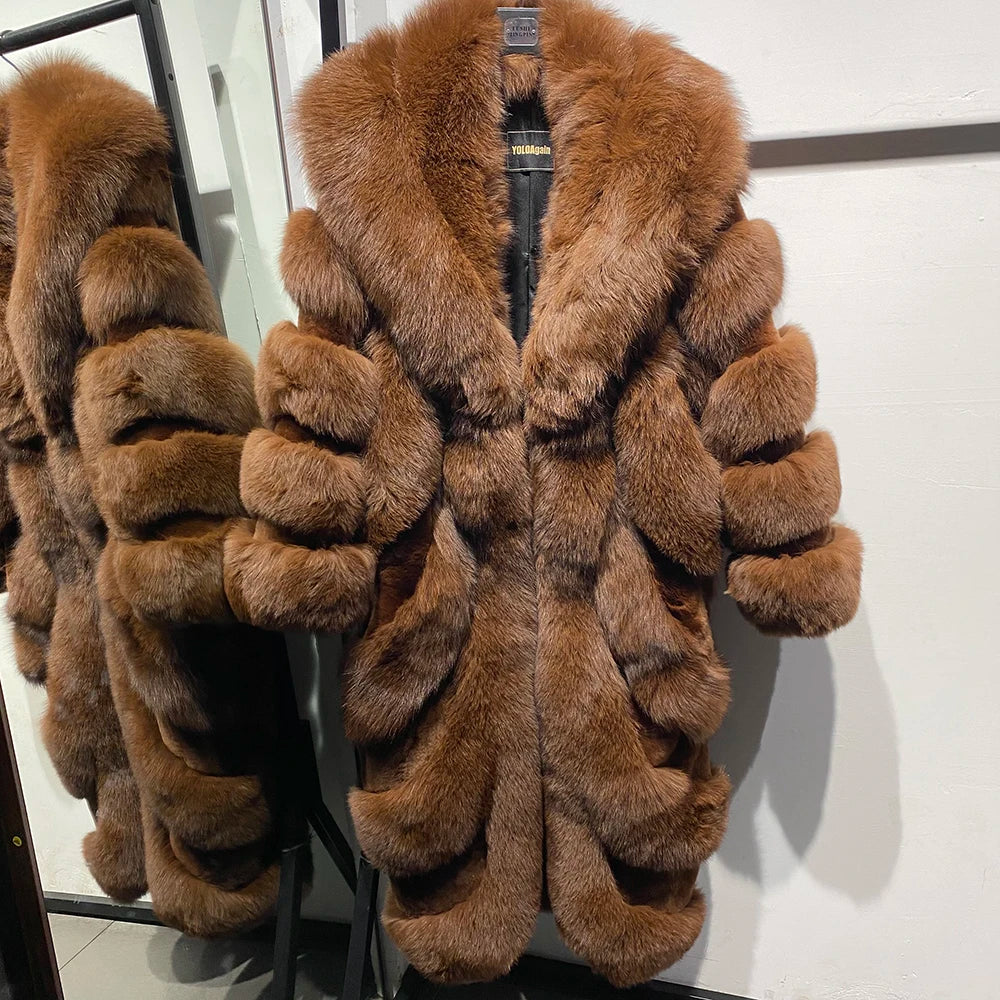 Luxury Pattern Long Real Fur Coats