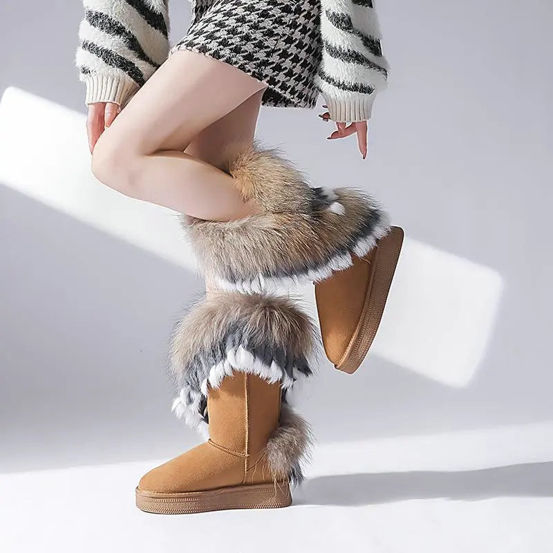 Genuine Leather Snow Boots Real Fur