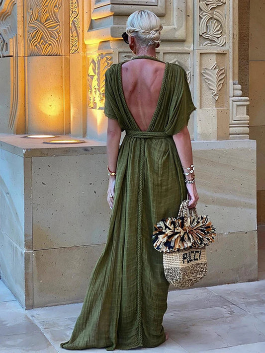 V Neck Boho Summer Maxi Dresses