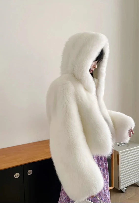 Luxury Natural Hooded Real Fox Fur Coats