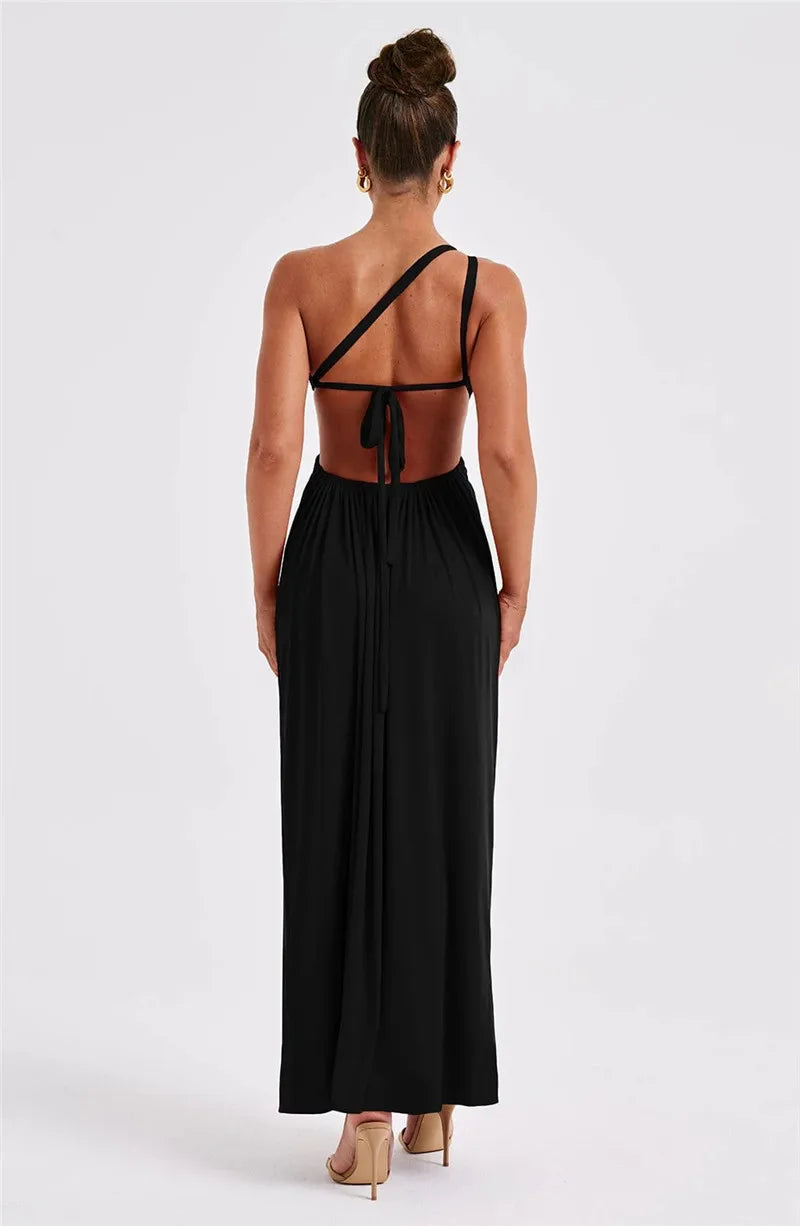 One Shoulder Side Slit Long Dresses