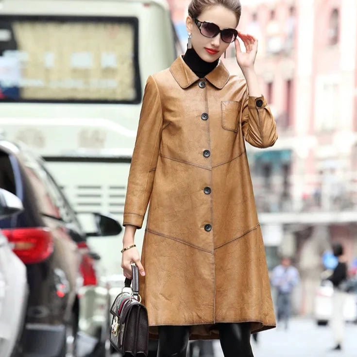 Genuine Leather Long Coat