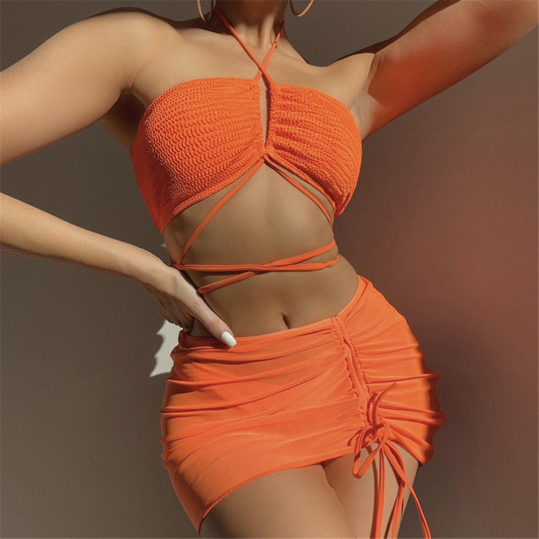 Bikini DYI Tie Set & Mesh Mini Skirt