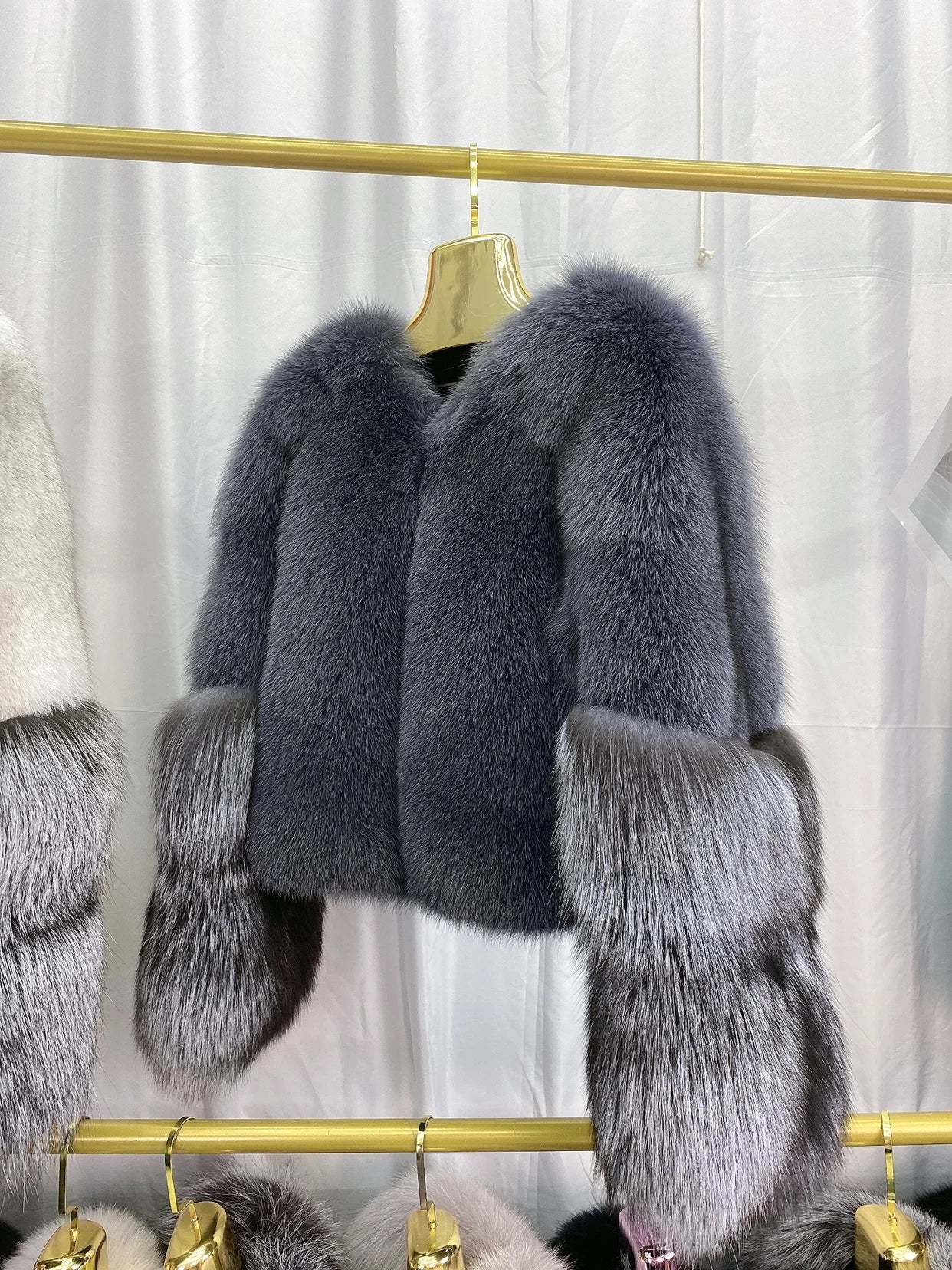 Two Tone Sleeve Real Fur Coats