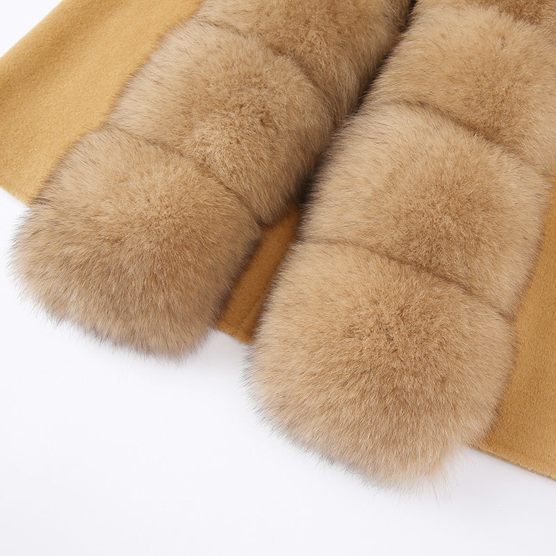 Cashmere Trench Coat Detachable Real Fur Long Collar