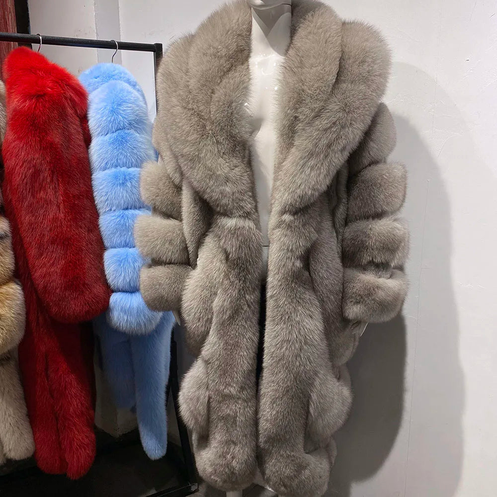 Luxury Pattern Long Real Fur Coats