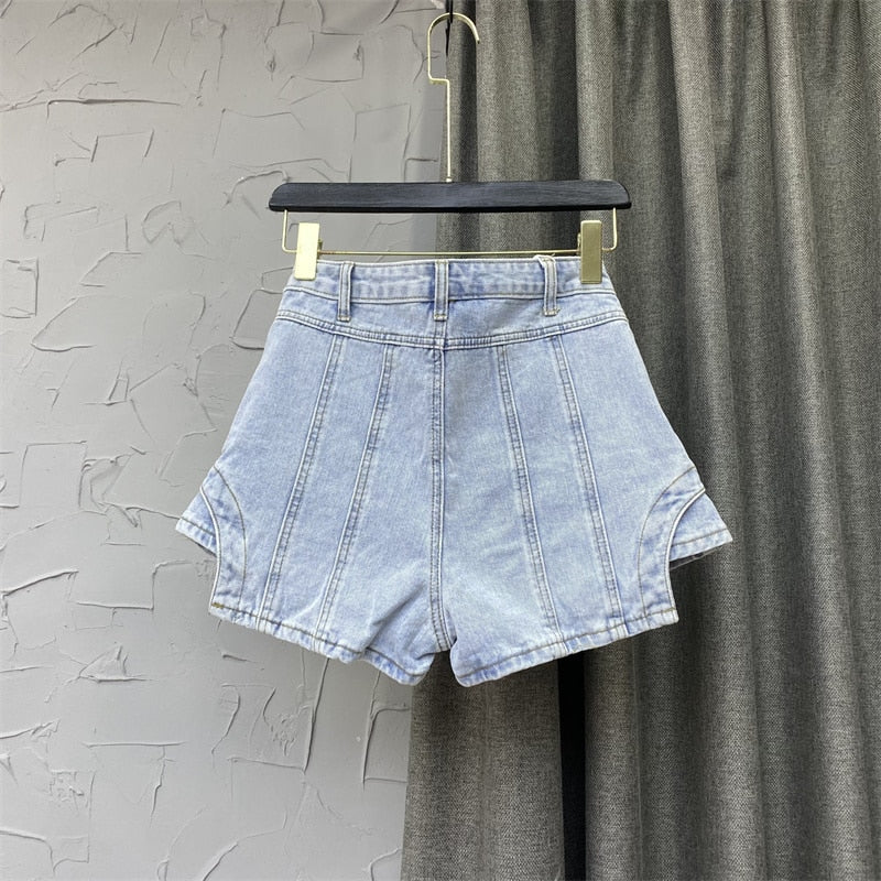 High Waist Irregular Denim Skirt Shorts