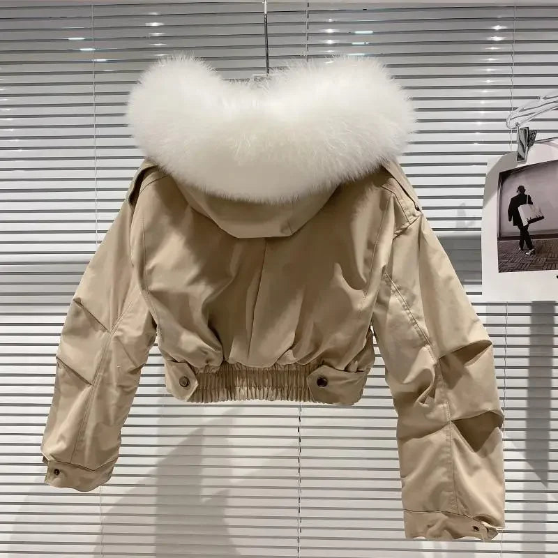 Real Fur Collar & Liner Multi Pocket Crop Coats