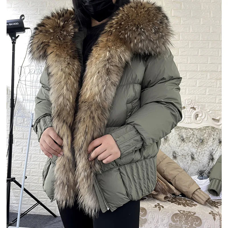 Duck Down Puffer Coats Real Fur Collar Parka