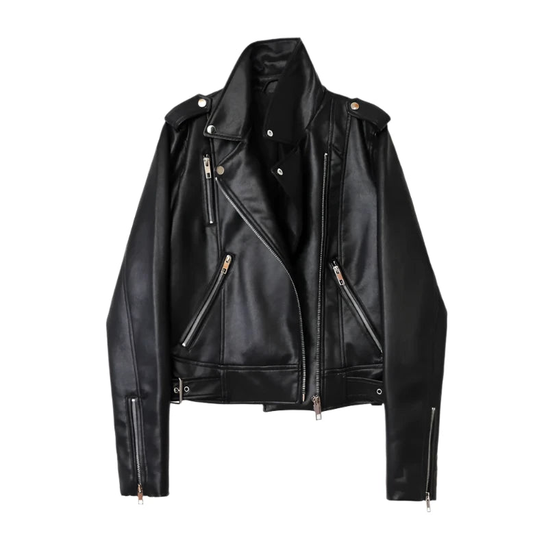 Moto PU Leather Jackets with Belt