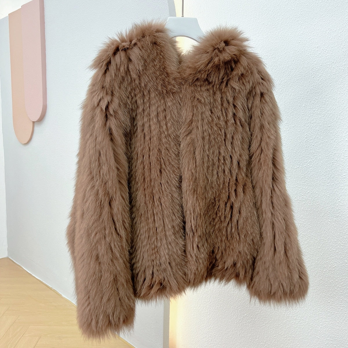 Luxury Knitted Hooded Bat Sleeved Real Fur Coats