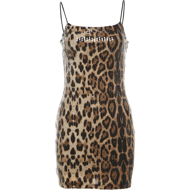 Leopard Print Sequin Mini Dress