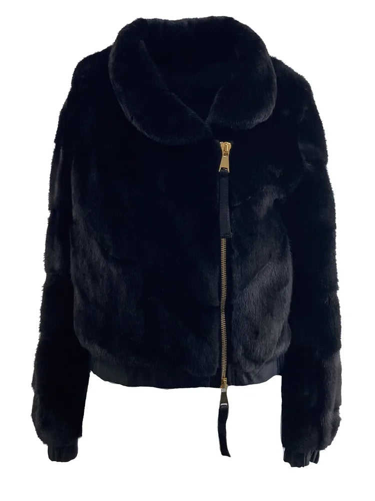 Black Pattern Real Mink Fur Coat Short