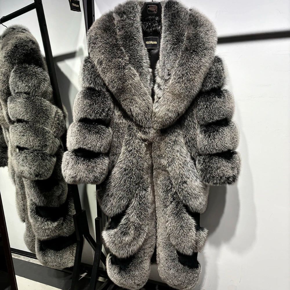 Luxury Pattern Long Real Fur Coats