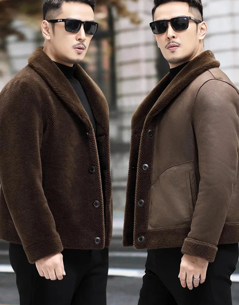 Reversible Genuine Leather Real Wool Sheared Fur Coats