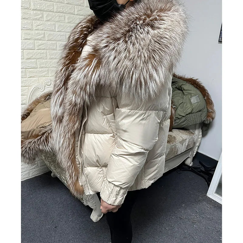 Duck Down Puffer Coats Real Fur Collar Parka