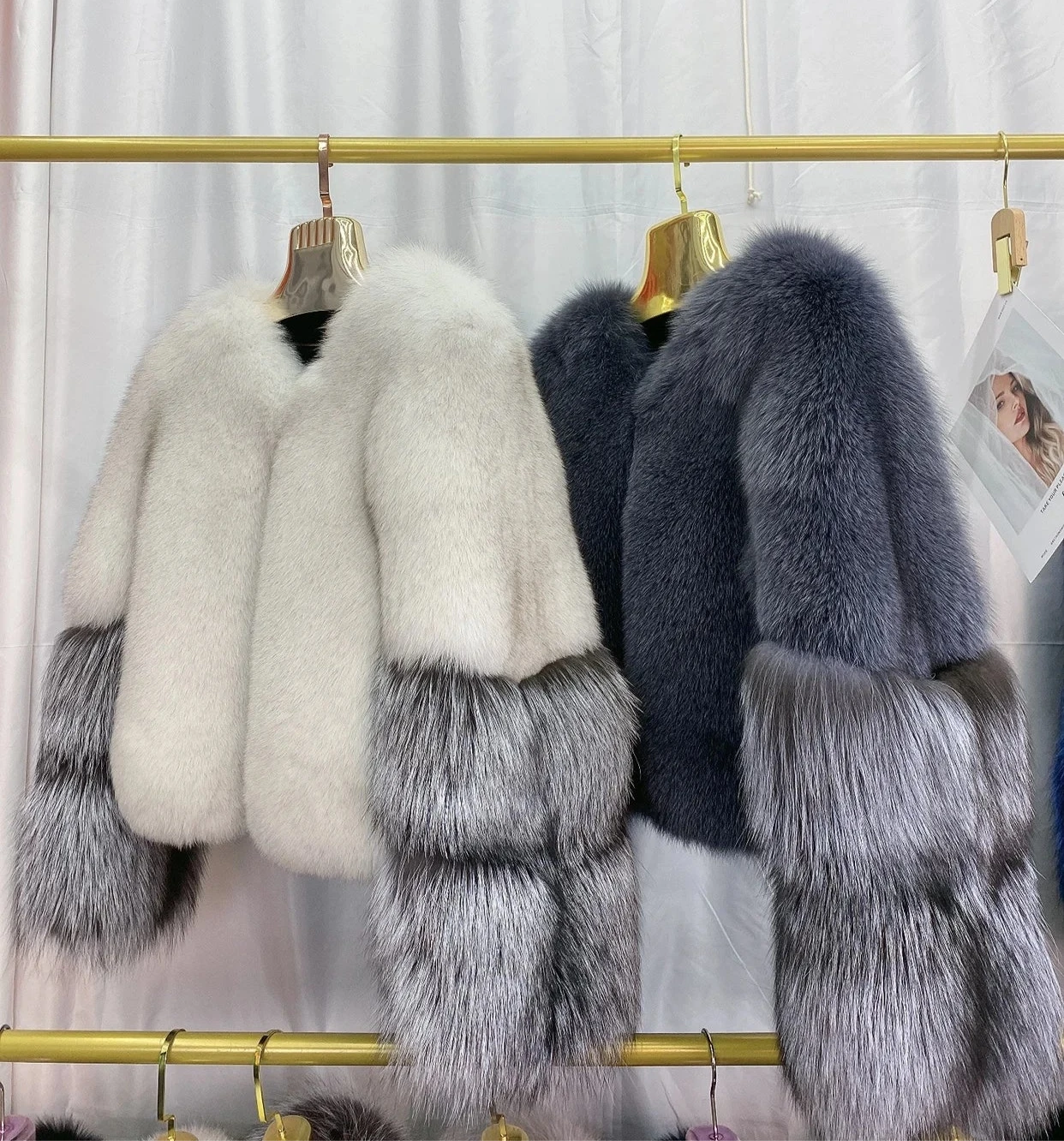 Two Tone Sleeve Real Fur Coats