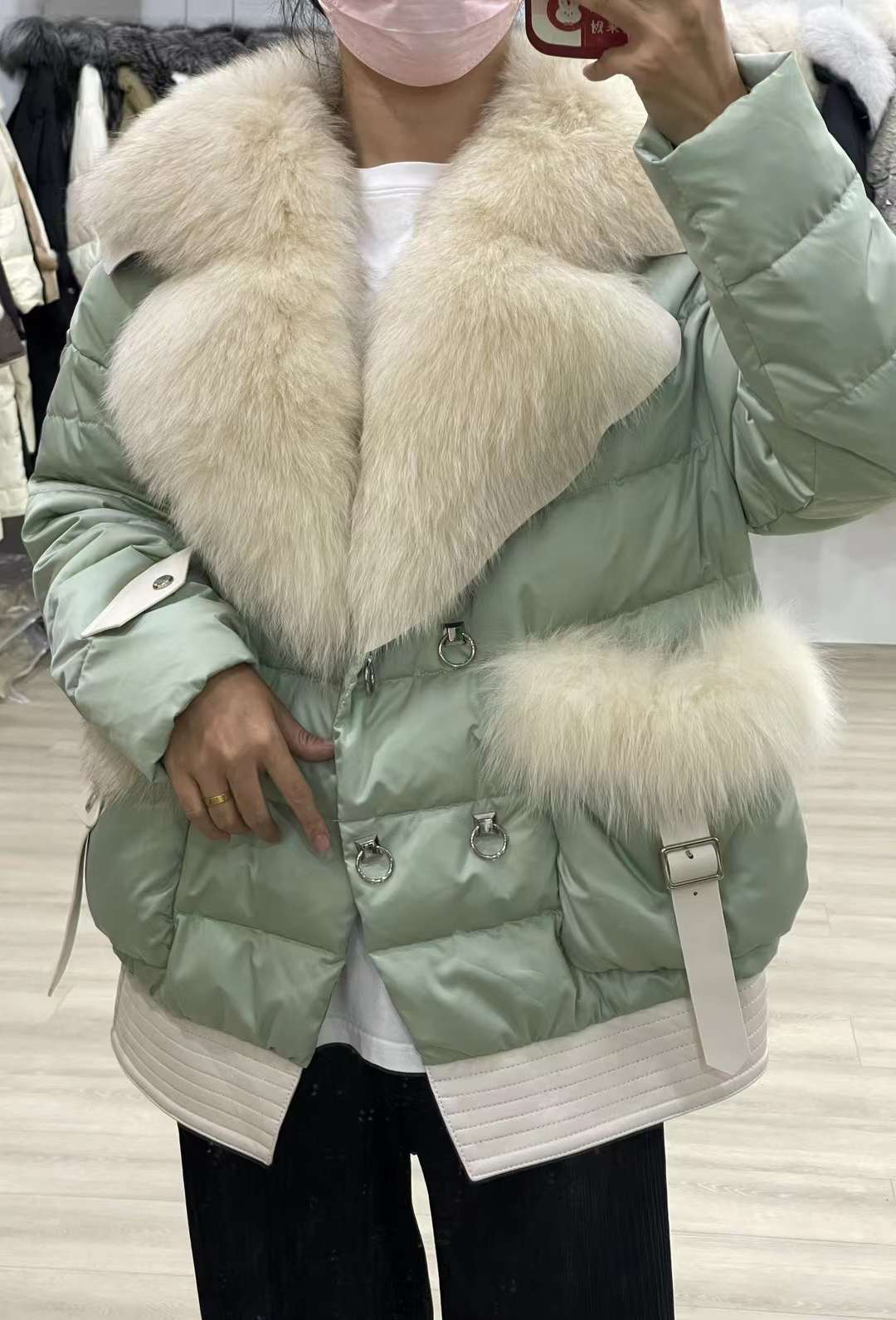 White Goose Down Real Fur Collar Puffer Coats