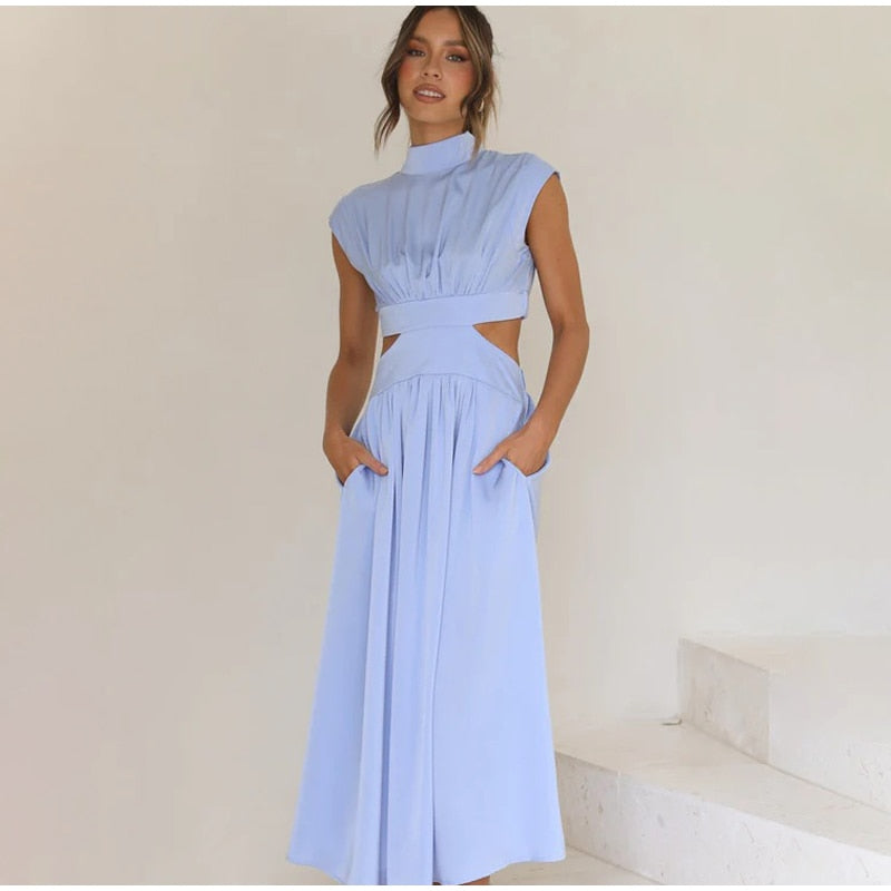 Sleeveless High Waist Hollow Out Dresses