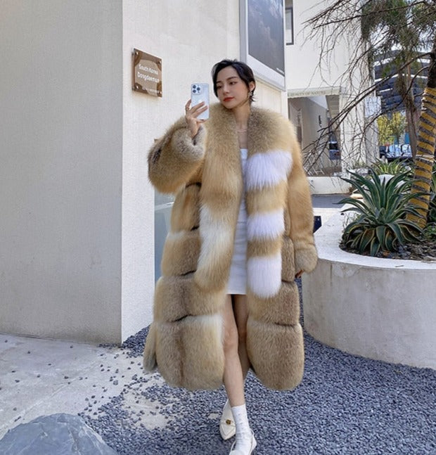 Long Thick Collar Real Fox Fur X-Long Coats