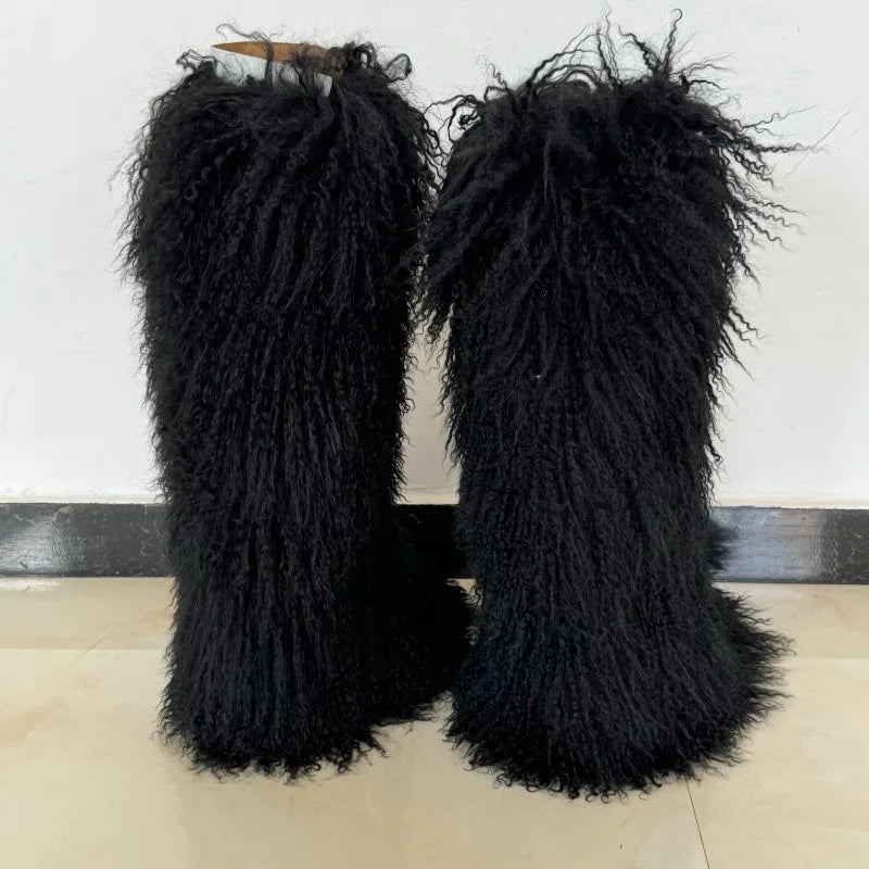 Fluffy Long Mongolian Real Fur Boots