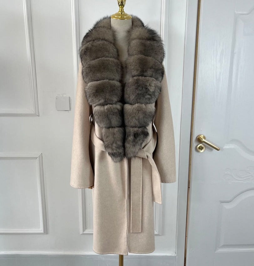 Long Cashmere Big Real Fur Collar