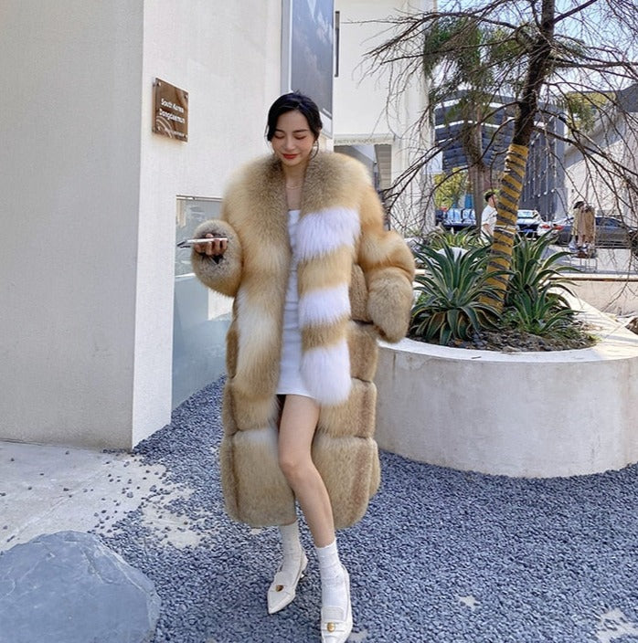 Long Thick Collar Real Fox Fur X-Long Coats