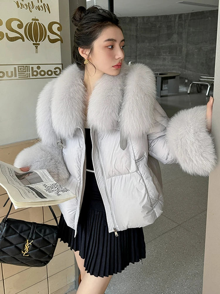 Goose Down Puffer Jackets Real Fur Collar & Cuffs