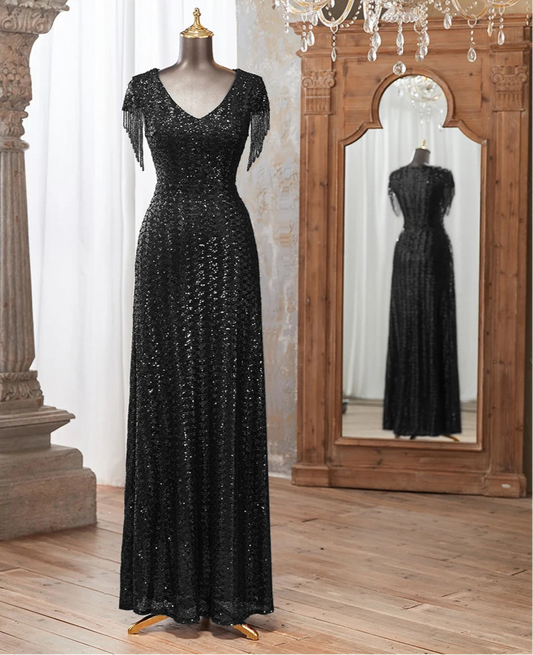 Sequins Bead Sleeveless Long Evening Dresses