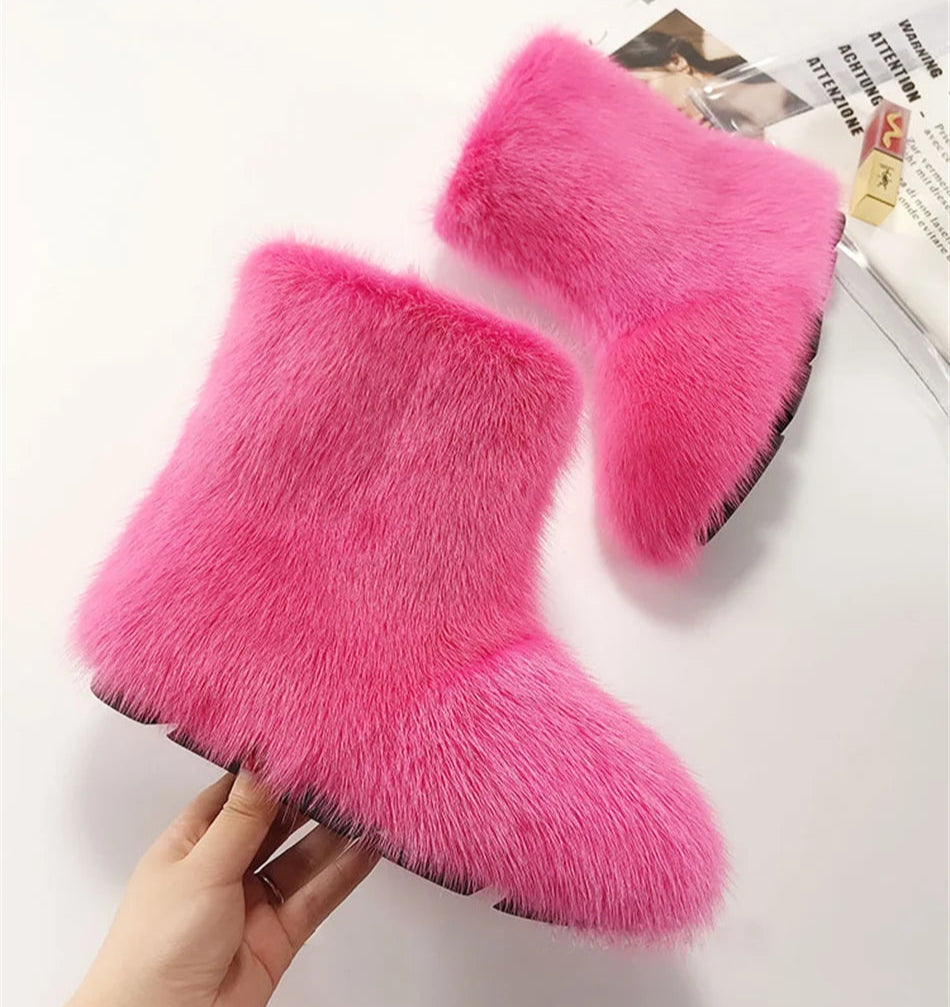 Real Mink Fur Boots Snow Boots