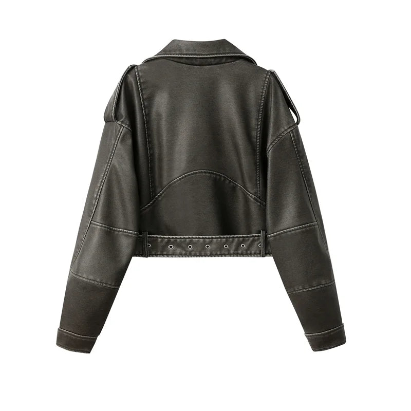 Short Moto PU Leather Jackets with Belt