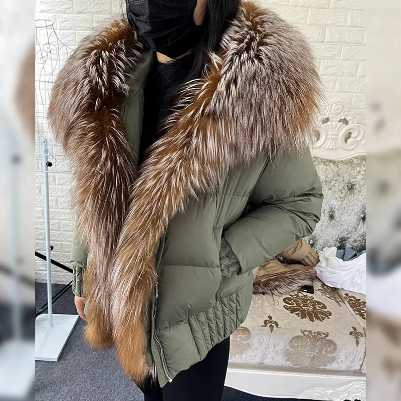 Duck Down Puffer Coats Real Fur Collar Parka