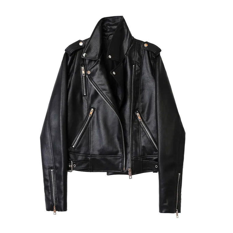 Moto PU Leather Jackets with Belt